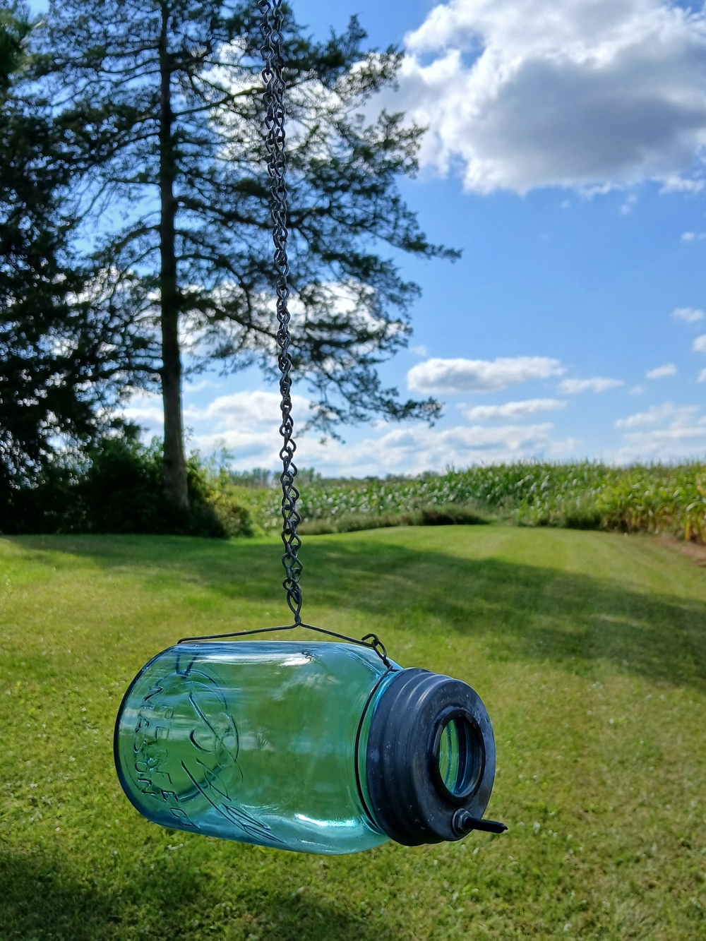 Handmade Teal Glass Vintage Ball Mason Jar Bird House Or Feeder